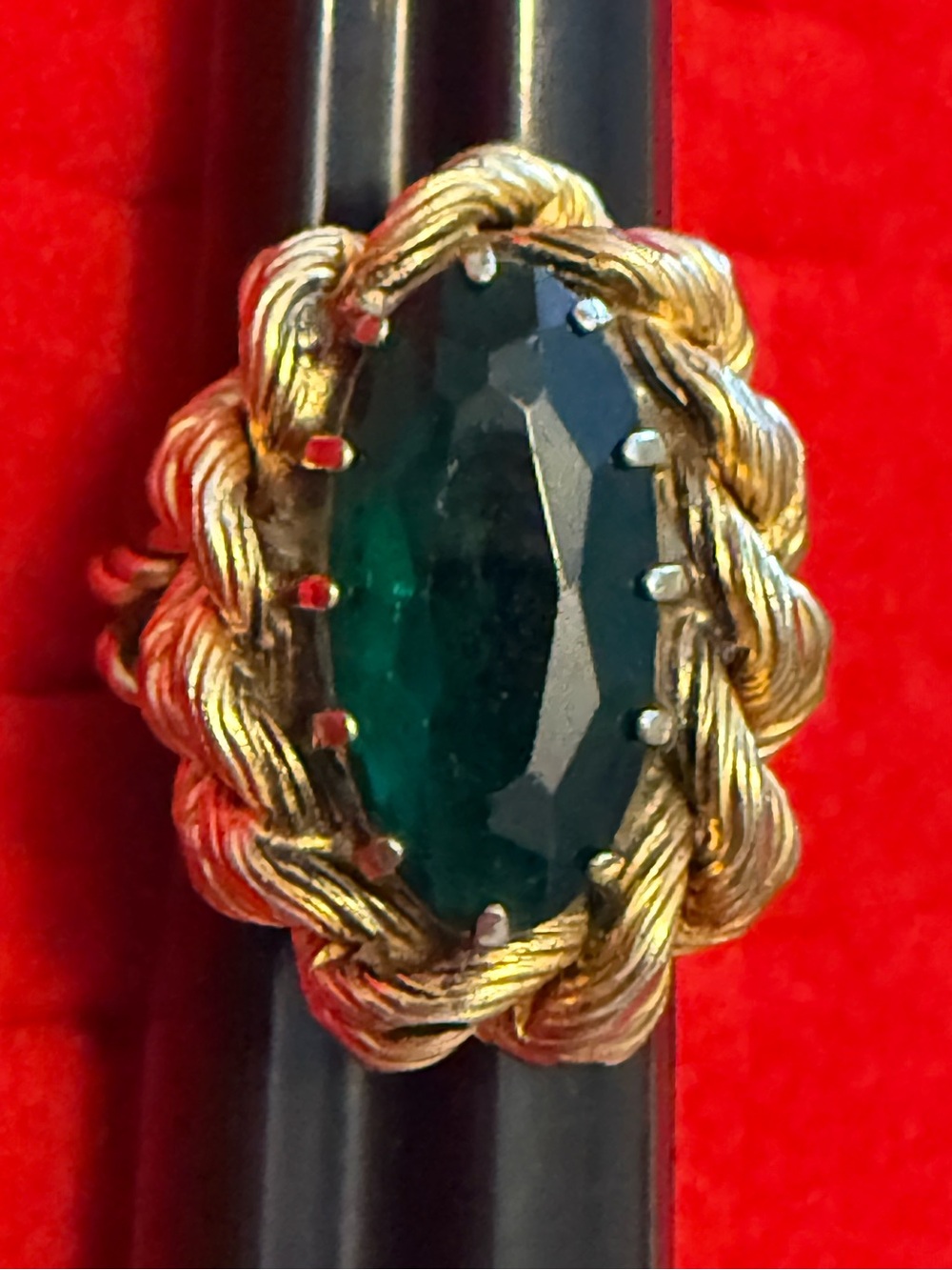Gold-Tone Ring with Deep Green Oval Stone - Women Jewelry